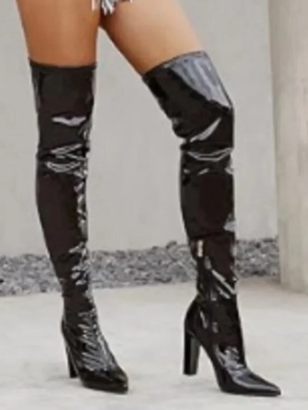NEW WSKEISP Patent Leather Pu Chunky Block Heel Over The Knee Boots